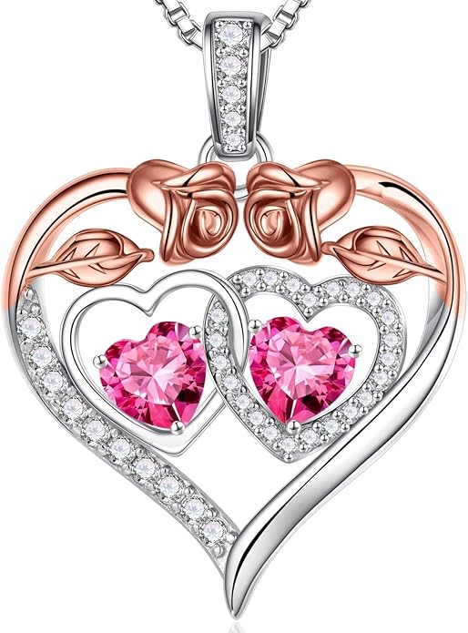 Iefil Valentines Day Gifts for Her - 925 Sterling Silver Rose Heart Necklaces for Women, Anniversary Birthday Gifts for Wife Girlfriend Mom