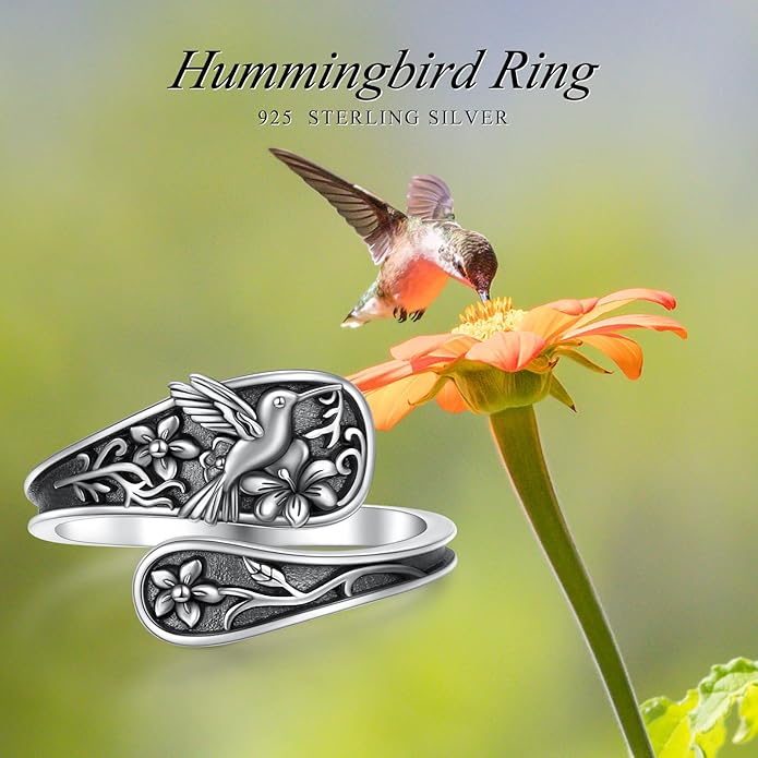 925 Sterling Silver Spoon Rings Butterfly/Dragonfly/Hummingbird/Cross Adjustable Sunflower Thumb Ring For Women Turquoise Boho Ring Vintage Rings Unique Jewelry Present for Christmas Mother's Day