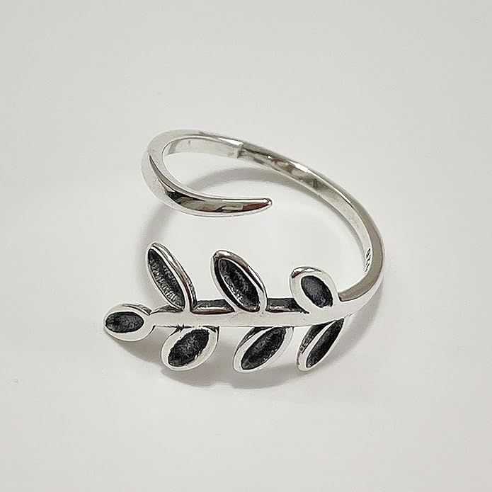 BALMORA Real 925 Sterling Silver Vintage Leaf Rings for Women Men Retro Lotus Feather Flower Adjustable Open Ring Floral Leaves Finger Statement Promise Ring Fashion Jewelry Birthday Gifts for Mom Daughter
