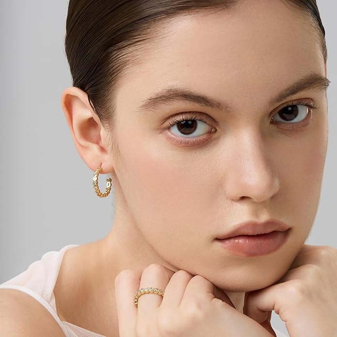 18K Gold Plated Huggie Hoop Earrings for Women, 925 Sterling Silver Post, Hypoallergenic Small Earrings