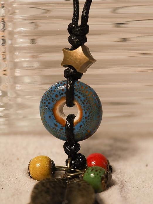 MINACHI Boho Hippie Colorful Ceramic Beads Strand O Ring Circle Charm Long Y Necklace, Vintage Bohemian Statement Jewelry Gift for Women