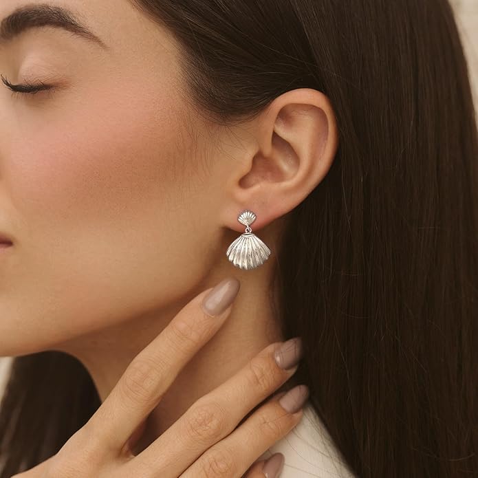 Gold Sliver Shell Earrings for Women Trendy Gold Dangle Earrings Beach Jewelry for Birthday