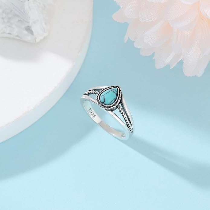 Boho Turquoise Ring for Women Sterling Silver Western Style Statement Ring Bohemian Jewelry Gifts