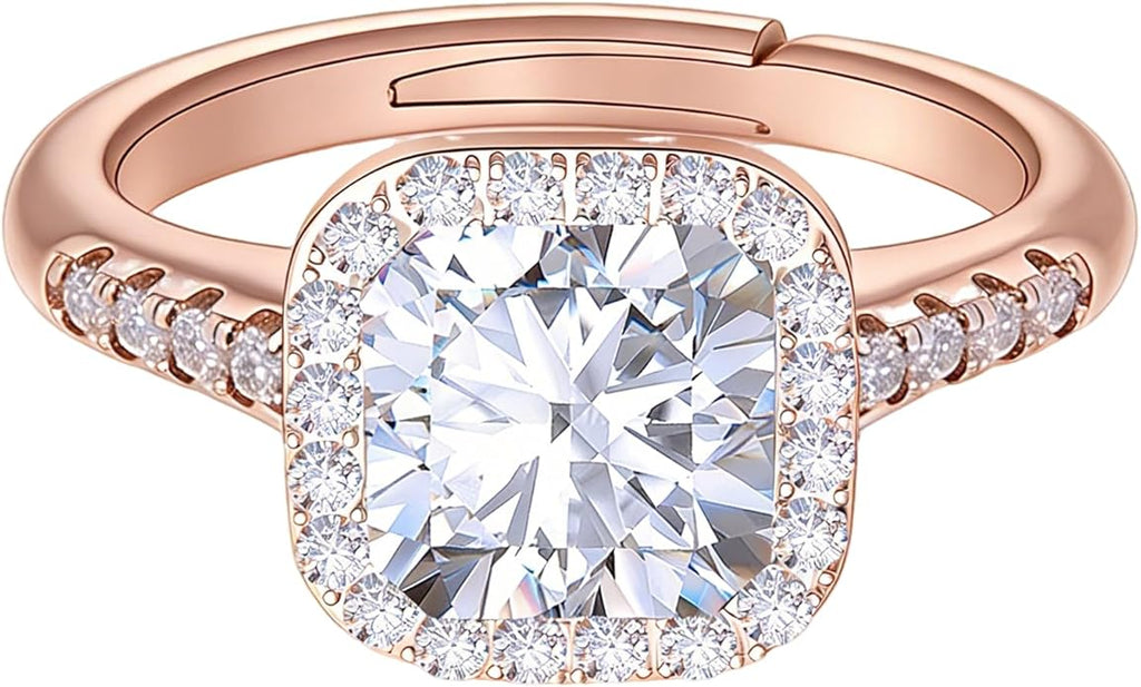 Engagement Rings for Women, Wedding Band for Women，Brilliant D Color VVS1 Clarity Lab Created Rings 14K White Gold Vermeil Ring for Women Jewelry Gifts Adjustable Ring 4-10