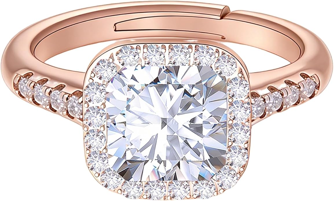 Engagement Rings for Women, Wedding Band for Women，Brilliant D Color VVS1 Clarity Lab Created Rings 14K White Gold Vermeil Ring for Women Jewelry Gifts Adjustable Ring 4-10