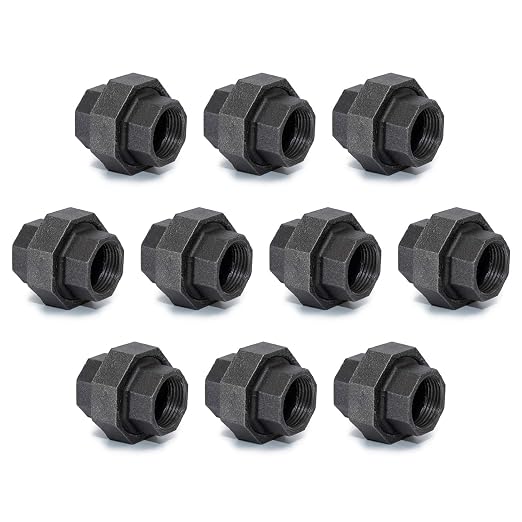 3/4" Cast Iron Union, Home TZH 10 Pack 3/4" Industrial Malleable Female Pipe by HomeTZH