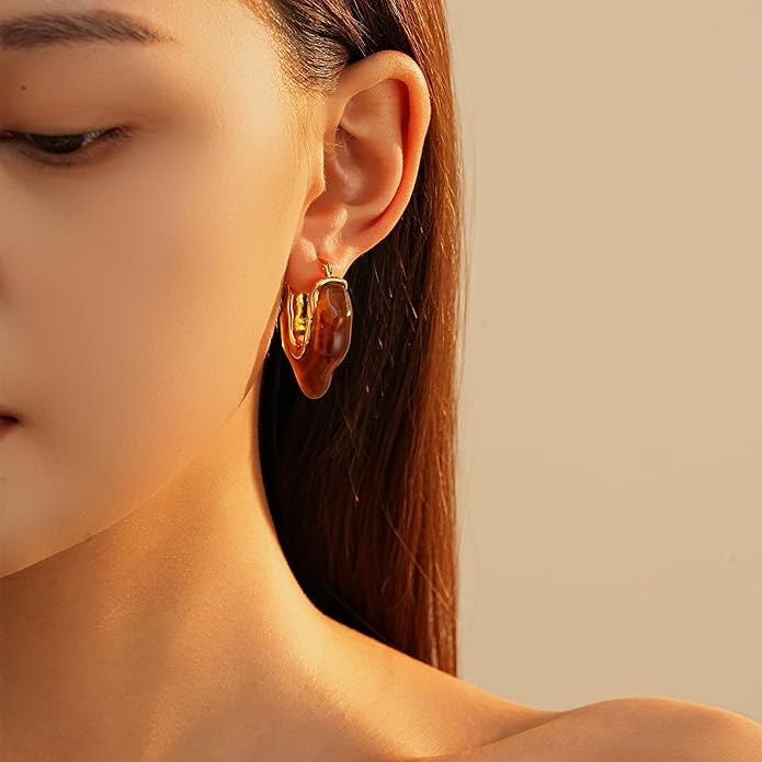 Acrylic Hoop Earrings Sterling Silver Lucite Clear Resin Rectangle Transparent Hoops for Women