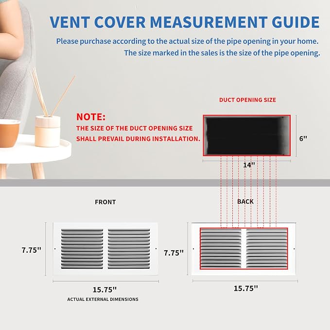 14x6 Vent Cover, Air Return Vent Cover, AC Vent Cover, Cold Air Return Vent - Image 3