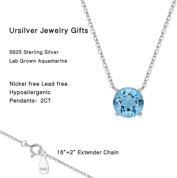 Ursilver Valentines Day Gifts for Her - Birthstone Necklace for Women, S925 Sterling Silver Round Birthstone Necklace Birthday Gifts 12 Months Necklaces for Women Jewelry Gift