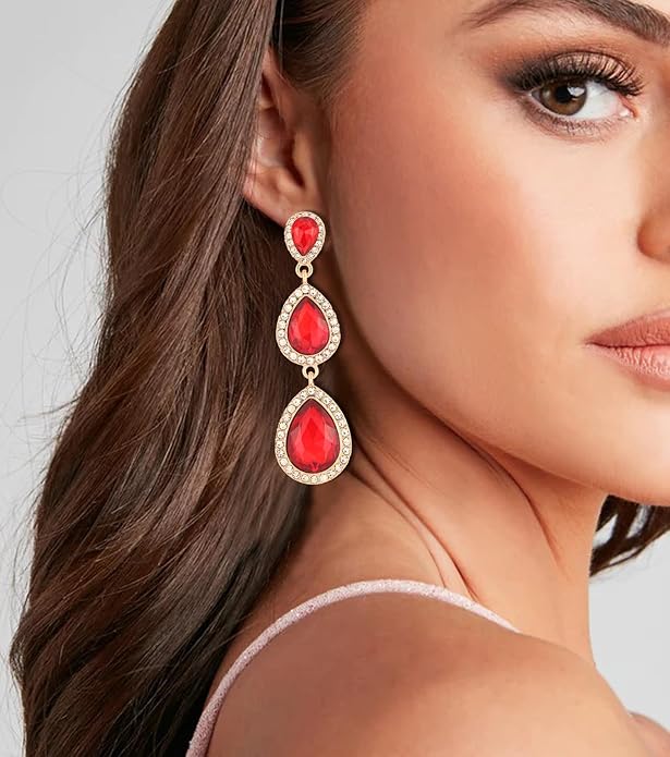 Vintage Rhinestone Teardrop Dangle Earrings Long Dangling Drop Earrings Crystal Chandelier Earrings for Women Wedding Bridal Prom