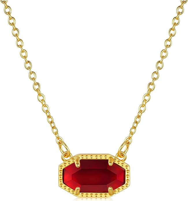 Birthstone Necklace for Women 14K Gold Plated Dainty Pendant Teen Trendy Stuff Jewelry Gift Chain 17+3 Inch