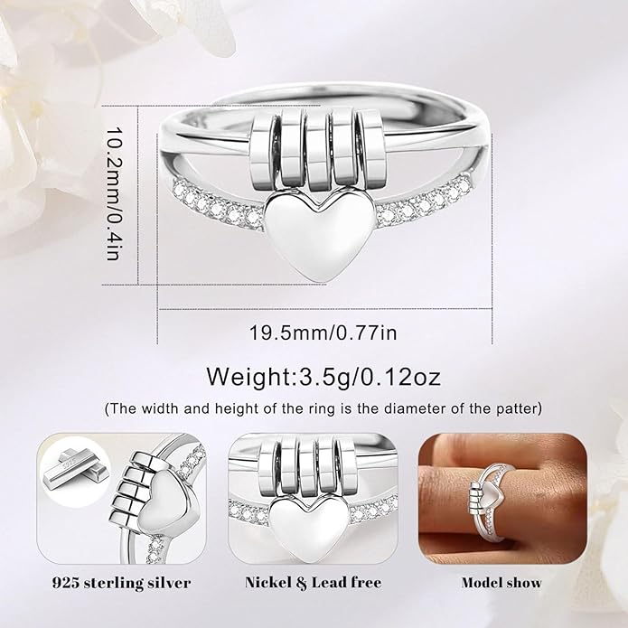 Vito 925 Sterling Silver Fidget Anxiety Ring for Women, Adjustable Open Spinner Ring Stress Relief Ring Stacking Band Anillos Jewelry Gift for Mom Daughter