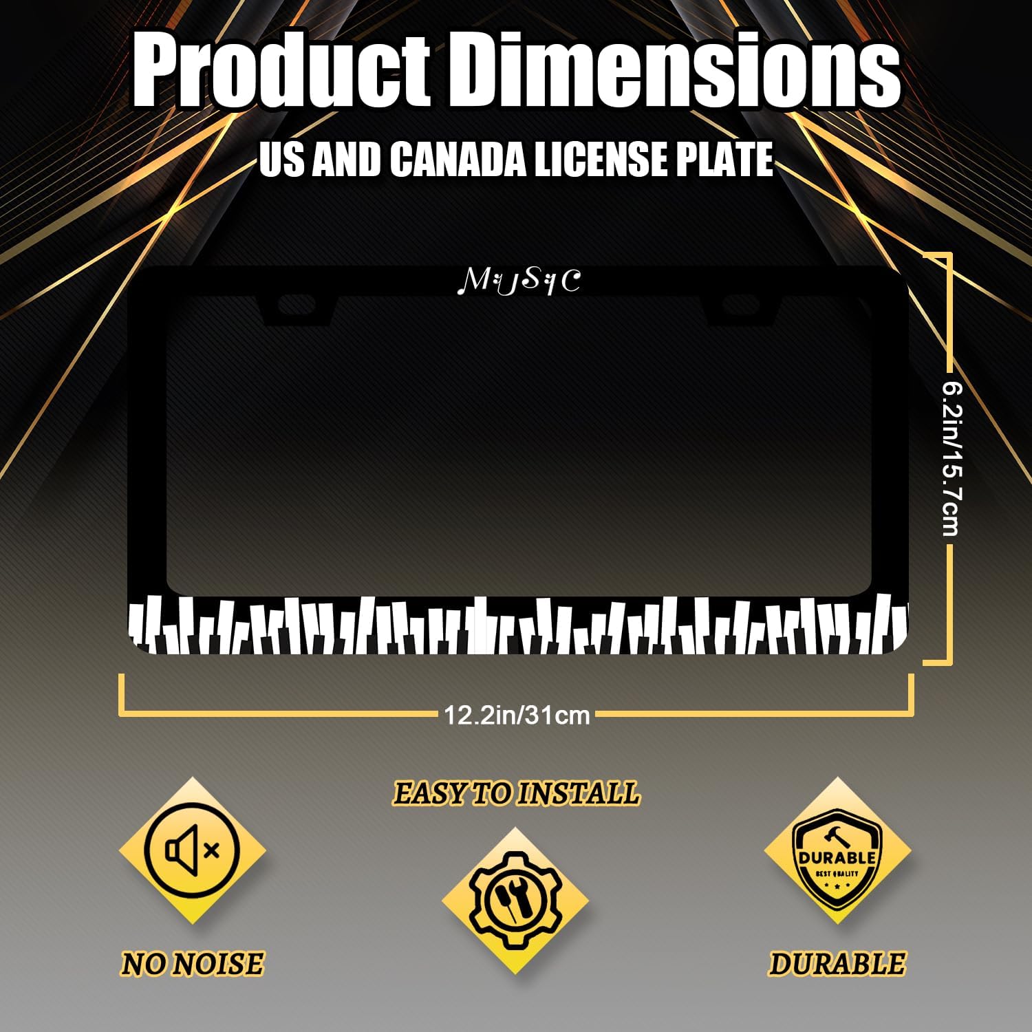 Piano Music License Plate Frame Music Notes License Plate Holder Stainless Steel Front and Rear Car Tags Auto Parts Funny License Plate Decoration with Screws for Men Women s 12.2"x 6.2"