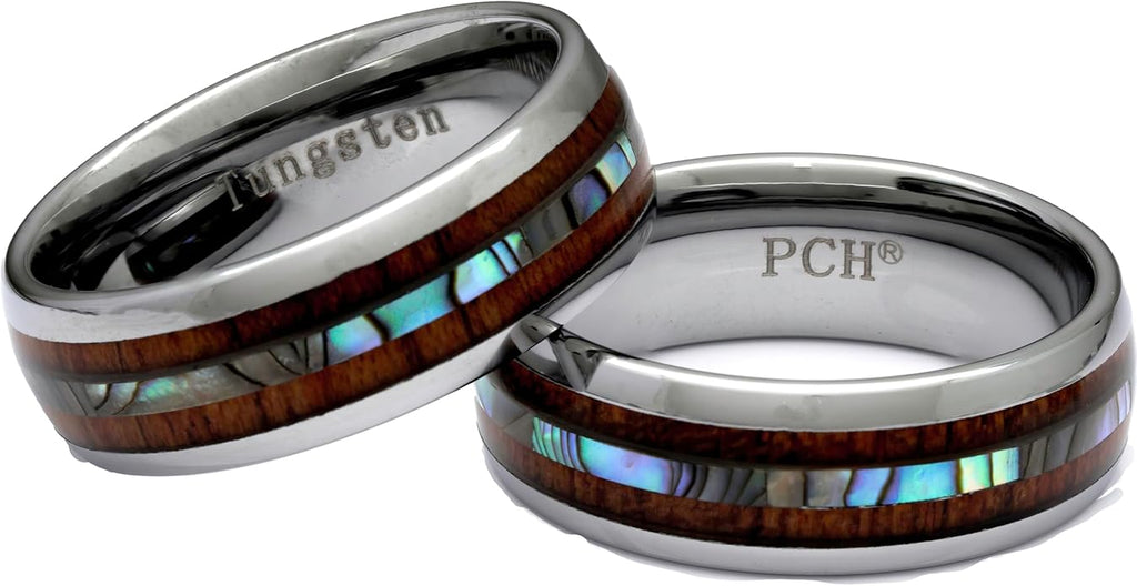 Tungsten Ring Hawaiian Koa Wood Abalone 8mm Comfort Fit Band