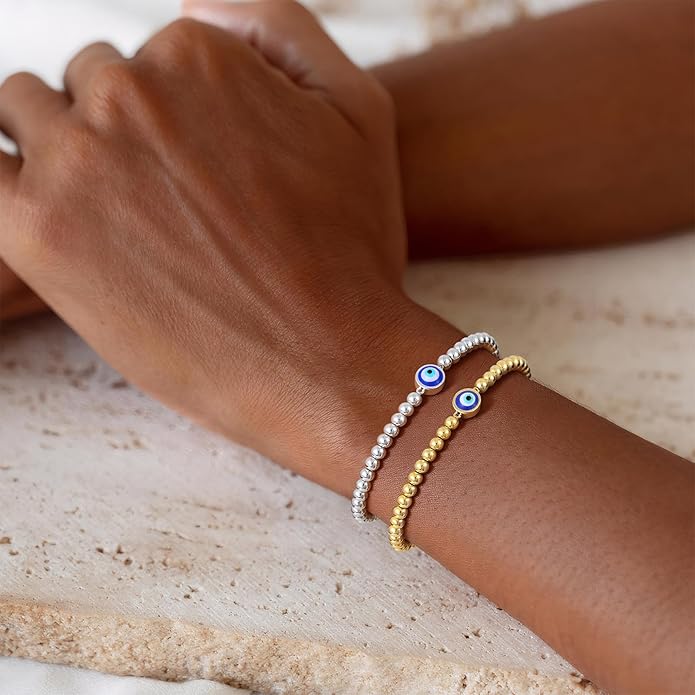 Gold Bracelets for Women 14K Gold Beaded Bracelets Stackable Bracelets for Women Gold Charm Bracelet Non Tarnish Gold Jewelry for Women Trendy