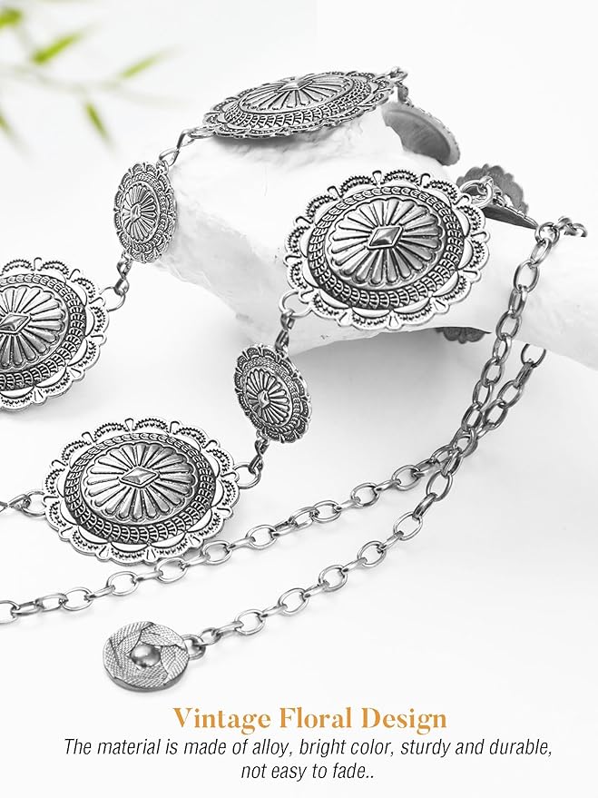 FIORETTO Metal Waist Chain Link Belt for Women Western Cowgirl Boho Turquoise Belts for Dress Jeans Country Concert Outfit