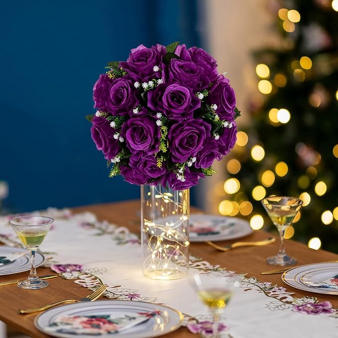 BLOSMON Flower Balls Wedding Rose Centerpieces: 2 Pcs Fake Flowers - Image 2