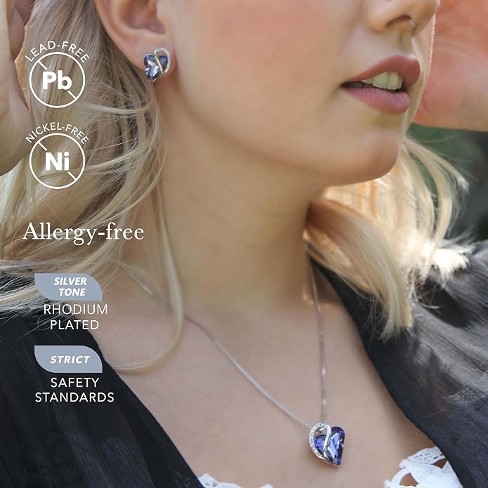 Leafael Infinity love Heart Birthstone Stud Earrings for Women, Valentine's Day Gifts for Mom, Wife, and Her, Silver Plated Birthday Jewelry