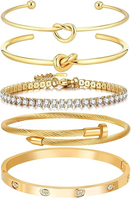 18 K Gold Plated Love Bangle Bracelet Stack Cuff Jewelry for Women Jewelry Set for Women Gift with Box