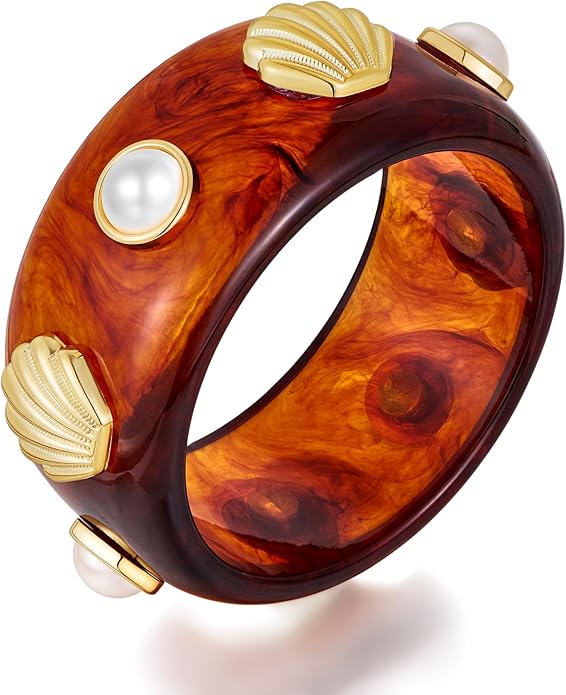 Trendy Acrylic Resin Bangle Bracelet for Women Chunky Transparent Acetate Mottled Plate Bangle Bracelet Statement Jewelry