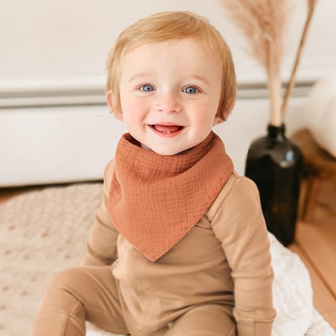 Konssy Muslin Baby Bibs 10 Pack Baby Bandana Drool Bibs 100% Cotton for Unisex Boys and Girls, Soft Absorbent Set for Teething and Drooling