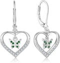 Butterfly Birthstone Heart Dangle Drop Earrings, 925 Strlings Silver 5A Cubic Zircon Leverback Earrings Jewelry Anniversary Birthday Gifts for Women