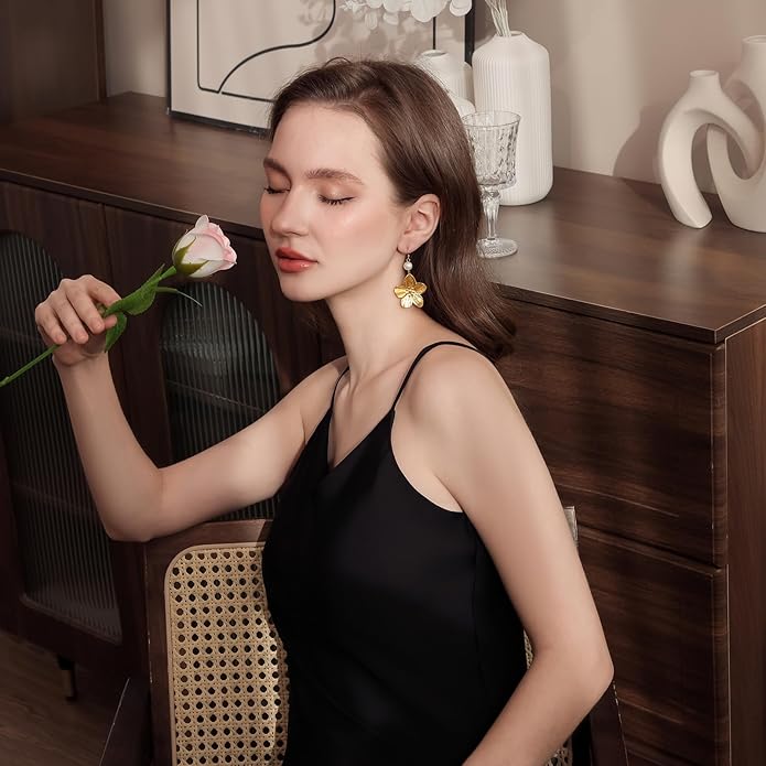 Gold Flower Statement Earrings for Women, Large Chunky Bohomian Summer Beach Floral Earring, Irregular Bold Exaggerated Earrings