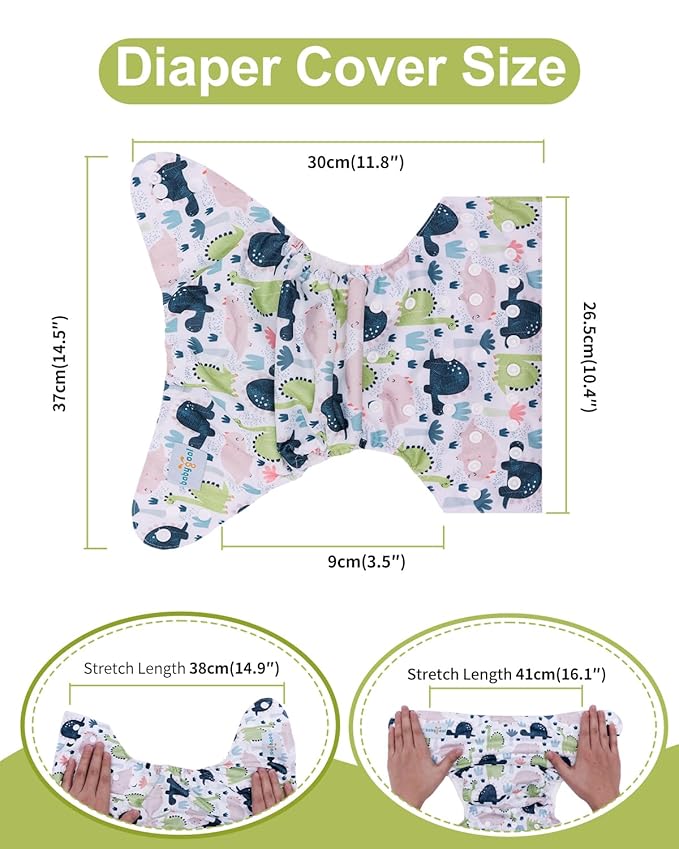 babygoal Cloth Diaper Covers 6 Pack with Wet Bag for Fitted Diapers and Prefolds with Double Gussets, Adjustable and Reusable for Baby Boys and Girls 6DCF11-B