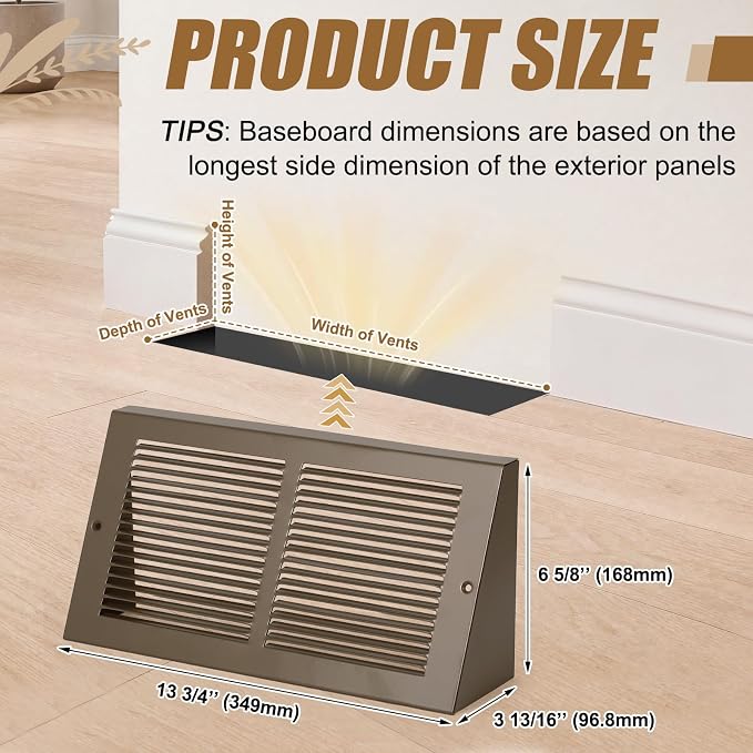 Honeydak 1 Pack Baseboard Register Vent Covers 12" x 6" Duct Opening - Image 2