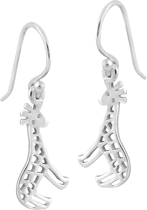 AeraVida Fun and Adorable Little Giraffes .925 Sterling Silver Fishhook Dangle Earrings for Safari and African Wildlife Inspired Fashion Accessories with Animal and Nature Vibes