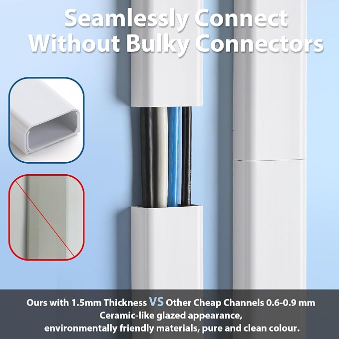ZhiYo 32" Cord Covers for 4-7 Wires on Wall, 1.54" W x 0.75" H | Paintable TV - Image 6