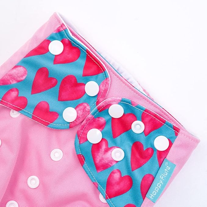 HappyFlute 4 Sets Newborn Baby Cloth Pocket Diapers One Size Adjustable Reusable for Baby Boys and Girls(No Inserts,Pink)