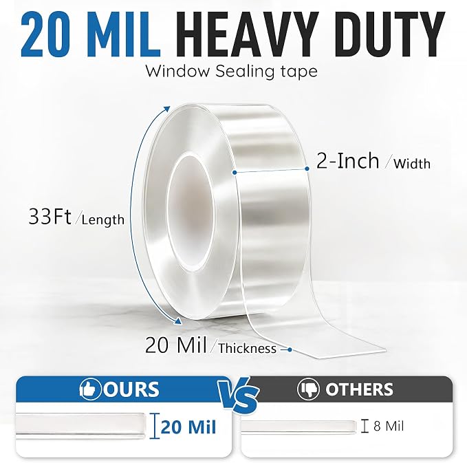 Litaibai Transparent Window Weather Sealing Tape, 2 in x 33 ft, 20 Mil | 20 mil - Image 3