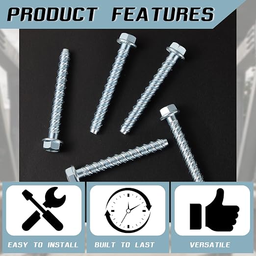 50 Pcs 3/8 x 3 Zinc Plated Concrete Anchors Masonry Screws Heavy Duty Carbon - Image 3