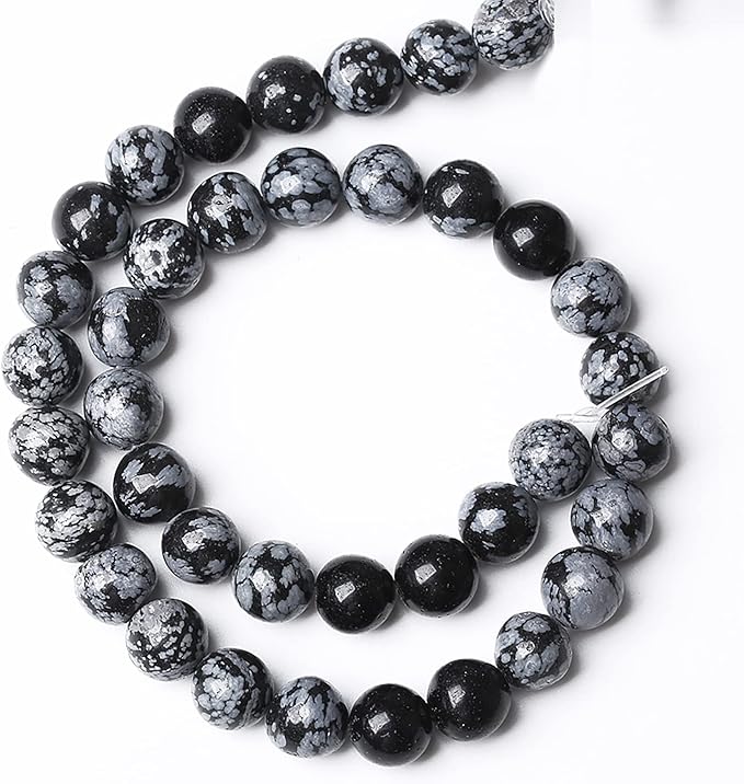 4mm 90pcs Natural Snowflake Obsidian Beads Round Loose Stone Energy Healing Gemstone Beads for Jewelry Making DIY Bracelet Necklace for Jewelry Making (Snowflake Obsidian, 4mm)