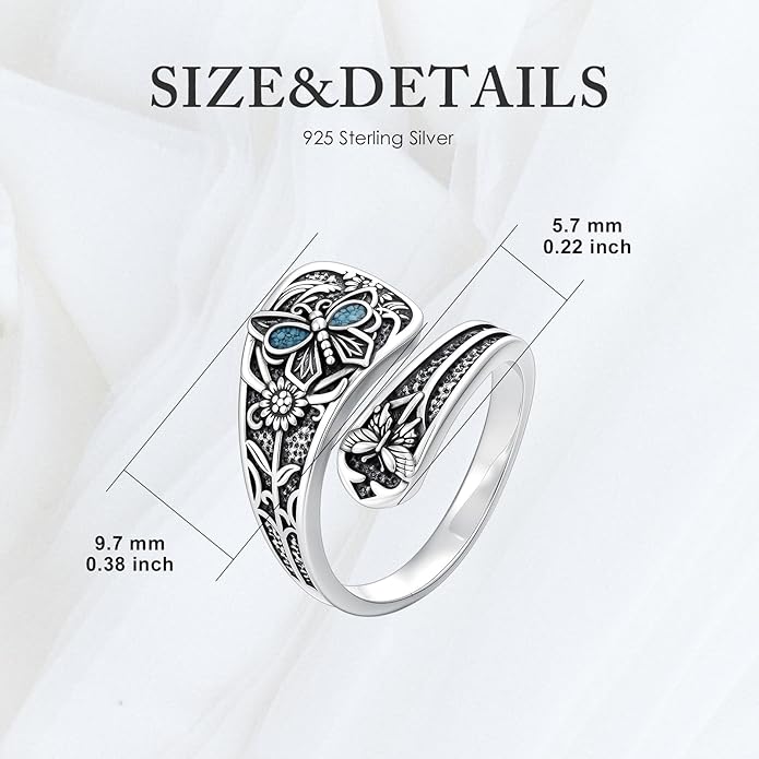 Spoon Ring for Women S925 Sterling Silver Dragonfly Ring Adjustable Thumb Rings Jesus Fish Rings Spoon Jewelry for Brithday Christmas