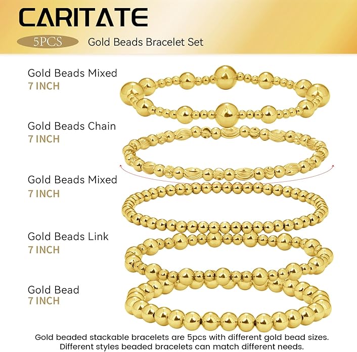 Gold Bracelets for Women Waterproof, 14K Gold Plated Beaded Cross Bracelets Set,Boho Stretch Bracelets Stackable Jewelry for Women Teenage Girls Jewelry Christmas Gifts