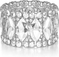 Women’s Elegant Wedding Bridal Crystal Double Row Marquise-Shape Leaf Stretch Bangle Bracelet Bride Jewelry for Women