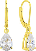 YL 925 Sterling Silver Teardrop Dangle Drop Earrings for Women 7x10 MM Solitaire Birthstone Leverback Jewelry