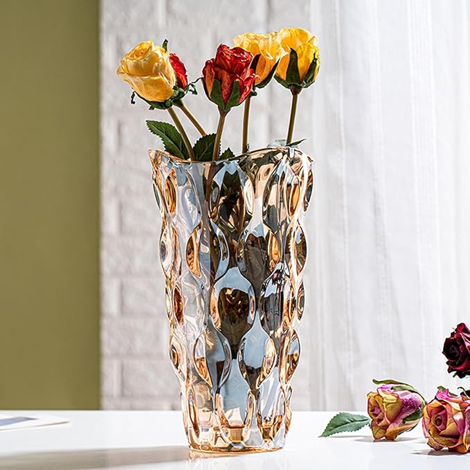 CEMABT Amber Glass Vase for Centerpieces, 9.4-inch Height, 5.1-inch Opening - Image 7