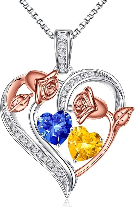 Iefil Valentines Day Gifts for Her - 925 Sterling Silver Rose Heart Necklace, Birthstone Jewelry, Anniversary Birthday Gifts for Wife Girlfriend Mom Daughter