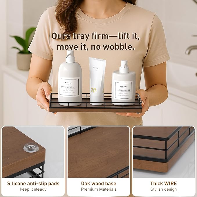 Bathroom Tray for Counter Top Organizer, Oak Wood Vanity Tray - Image 5