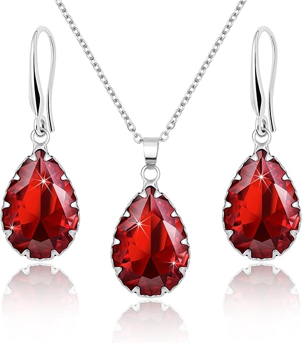 Linawe Crystal Jewelry Sets for Women, Imitation Diamond Pendant Necklace, Rhinestone Drop Dangle Earrings, Birthstone Cubic Zirconia Matching Wedding Jewelry, 14K Gold/Rose Gold/Silver Tones