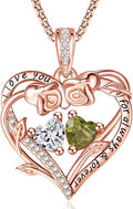 Rose Heart Necklaces for Women, Rose Gold Forever Love Jewelry with 2 Birthstones Pendant,Valentines Anniversarry Birthday Gifts for Her Wife Mom Grandma Daughter, 18+2 Inch Chain