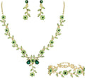 BriLove Women's Wedding Jewelry Leaf Cluster Flower Crystal Dangle Earrings Pendant Necklace Set for Bridal