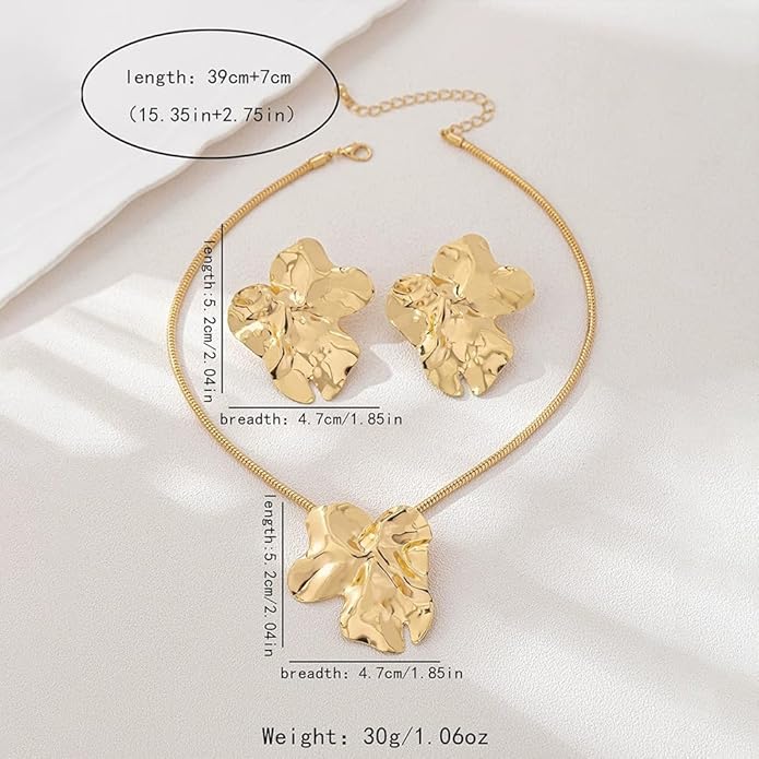 Chunky Big Gold Earrings Statement Choker Necklace Jewelry Set for Women, Charm Large Irregular Geometry Pendant Bold Stud Party Prom Accessories Gift