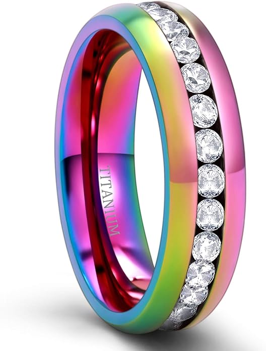 TIGRADE 2.5mm 4mm 5mm 6mm Titanium Ring Cubic Zirconia Engagement Ring Wedding Band Size 3 to 13.5