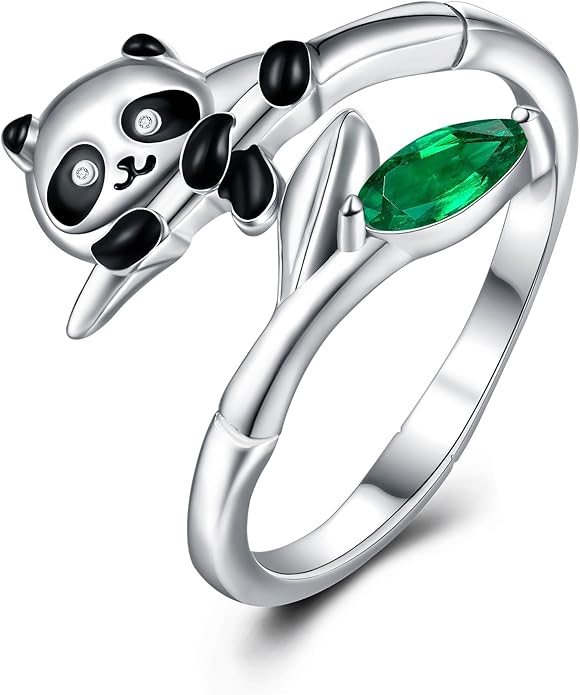 POPLYKE Frog/Wolf/Dragonfly/Hummingbird/Fox/Elephant/Panda/Red Panda/Angel Wings Rings for Women Men 925 Sterling Silver Anxiety Rings Open Rings Jewelry