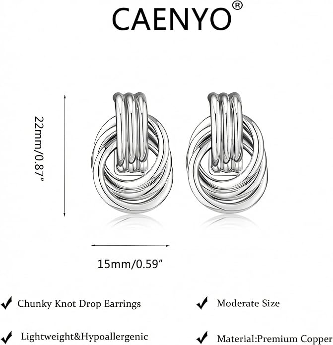 Gold Knot Earrings for Women Trendy Stud Earrings Chunky Statement Drop Dangle Earrings Lightweight Hypoallergenic Jewelry Women Christmas Gifts