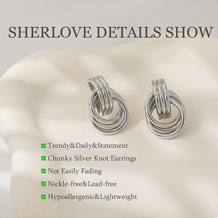 Trendy Gold Plated Knot Earrings for Women Chunky Statement Drop Dangle Earrings Lightweight Hypoallergenic Fashion Accessories Gold Jewelry Gifts for Womens